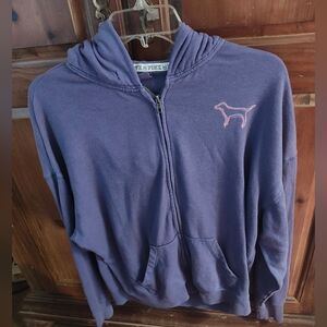 PINK Victoria's Secret Deep Purple Fleece Hoodie With Peace Symbol